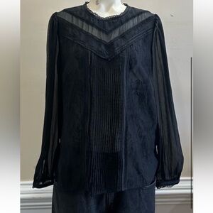 Alice + Olivia Black Sheer Blouse victorian style blouse large  goth black